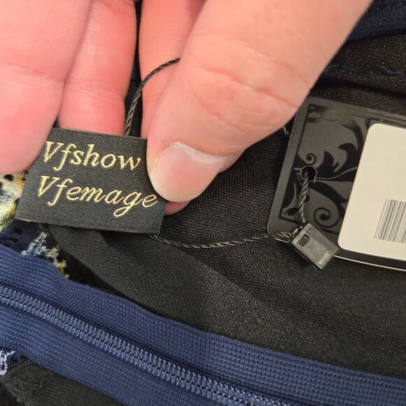 Dark Blue Lace Dress Yellow Roses M Bell Sleeve Line Whimsigoth Fairy Witch NWT - Picture 8 of 16